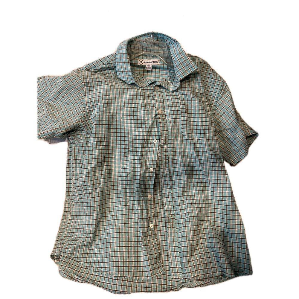 Real Essentials Green Checkered Short Sleeve Shirt Mens XXL